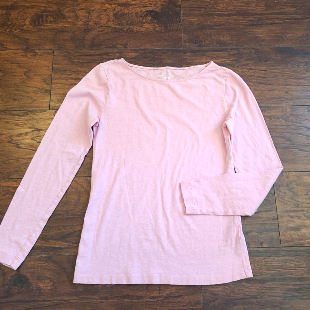 J. Crew Mercantile Artist Tee Light Pink Boatneck Long Sleeve Size Medium
